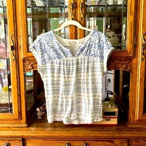 Lucky Brand short sleeve knit embroidered top.